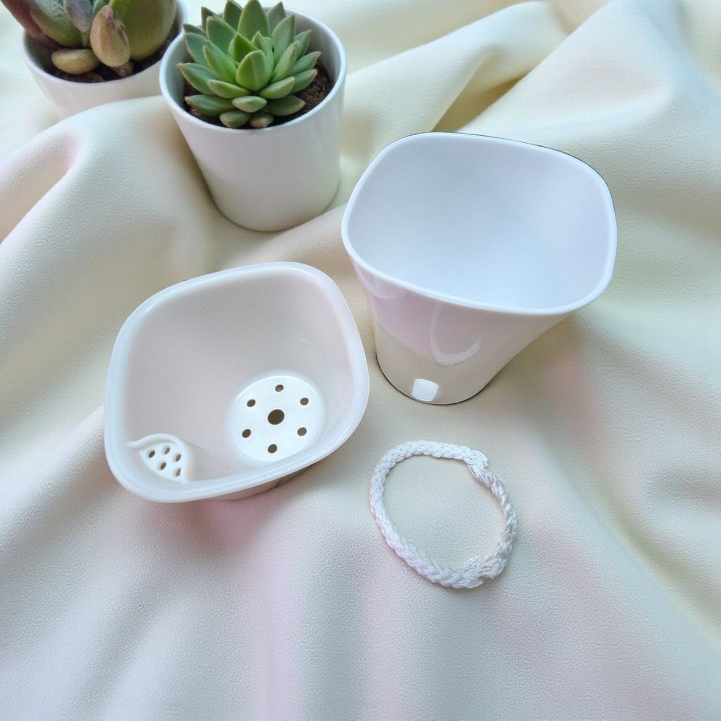 Self - Watering White Planter, Perfect dimensions for small indoor plants - Plant - O - Folles